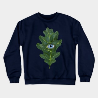 Oak Leaf with an Eye Watercolor Painting Crewneck Sweatshirt